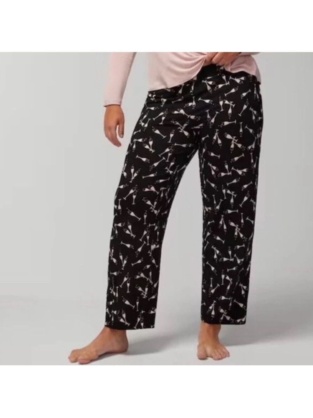 Soma Women's Cool Nights Pajama Pants Pass The Bubbly Black Pink Size: XL